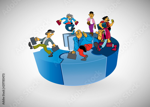 Vector illustration of corporate structure, cartoon character of business team