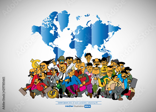 Vector illustration of corporate structure, cartoon character of business team