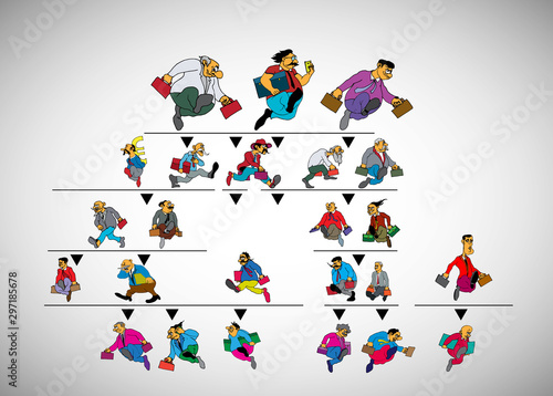 Vector illustration of corporate structure, cartoon character of business team