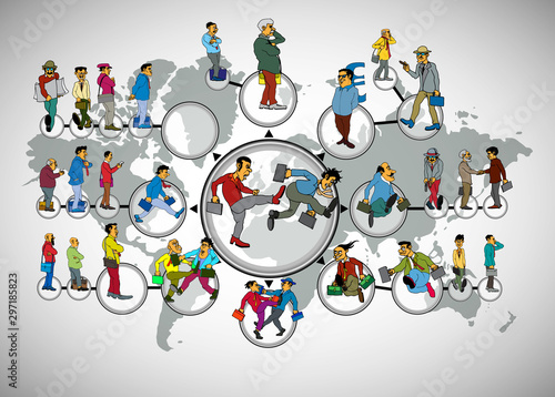 Vector illustration of corporate structure, cartoon character of business team