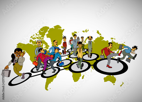 Vector illustration of corporate structure, cartoon character of business team