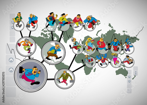Vector illustration of corporate structure, cartoon character of business team