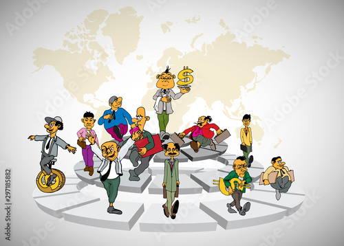 Vector illustration of corporate structure, cartoon character of business team