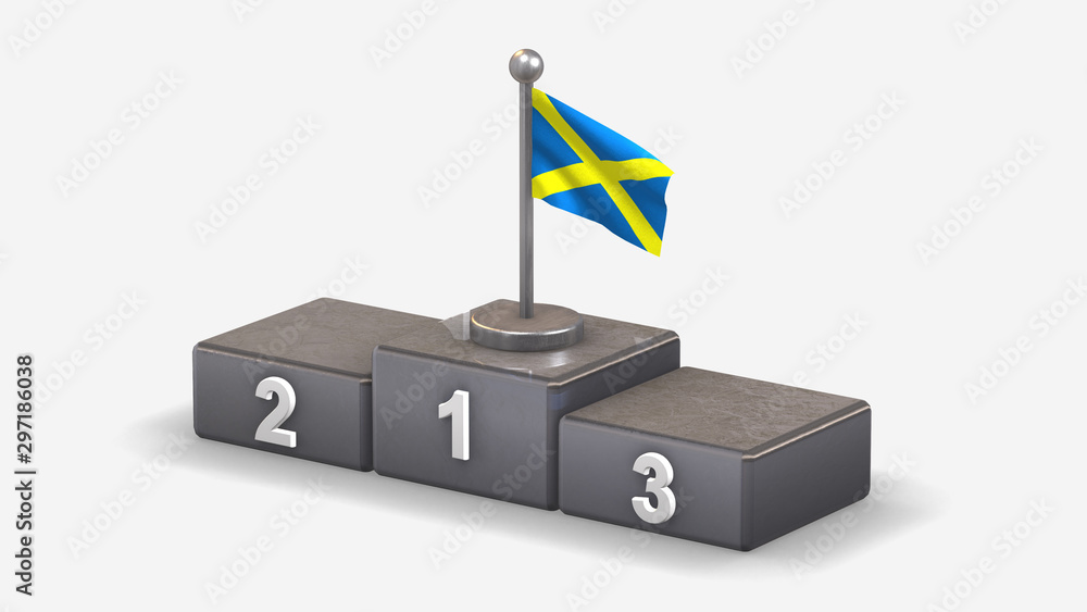 Saint Alban Cross 3D waving flag illustration on winner podium. Saint Alban Cross 3D waving flag illustration on winner podium.