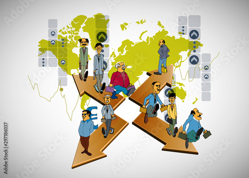 Vector illustration of corporate structure, cartoon character of business team