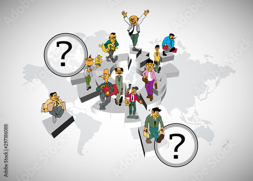 Vector illustration of corporate structure, cartoon character of business team