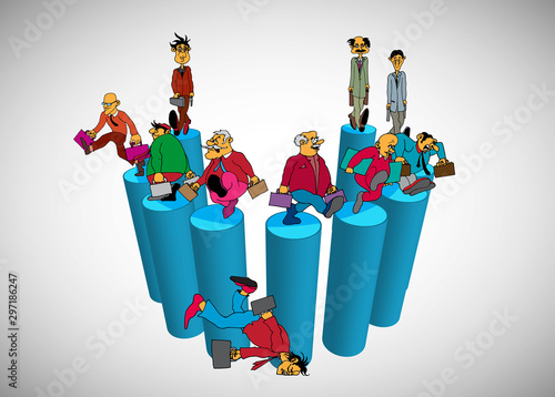 Vector illustration of corporate structure, cartoon character of business team