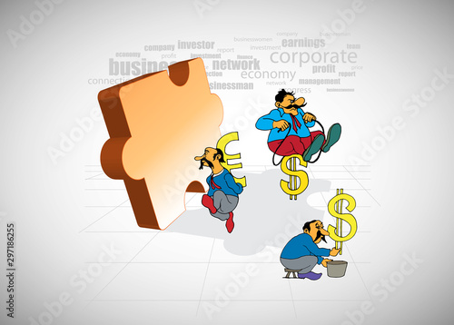 Vector illustration of corporate structure, cartoon character of business team