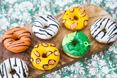 Colorful delicious cute animals donuts. animal donut. Animal print