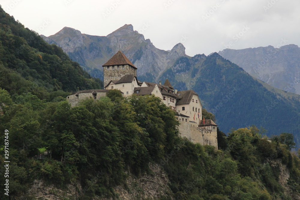 Vaduz Castle, Liechtenstein - the official residence of the prince. Medieval european castle against the backdrop of the Alps mountains.