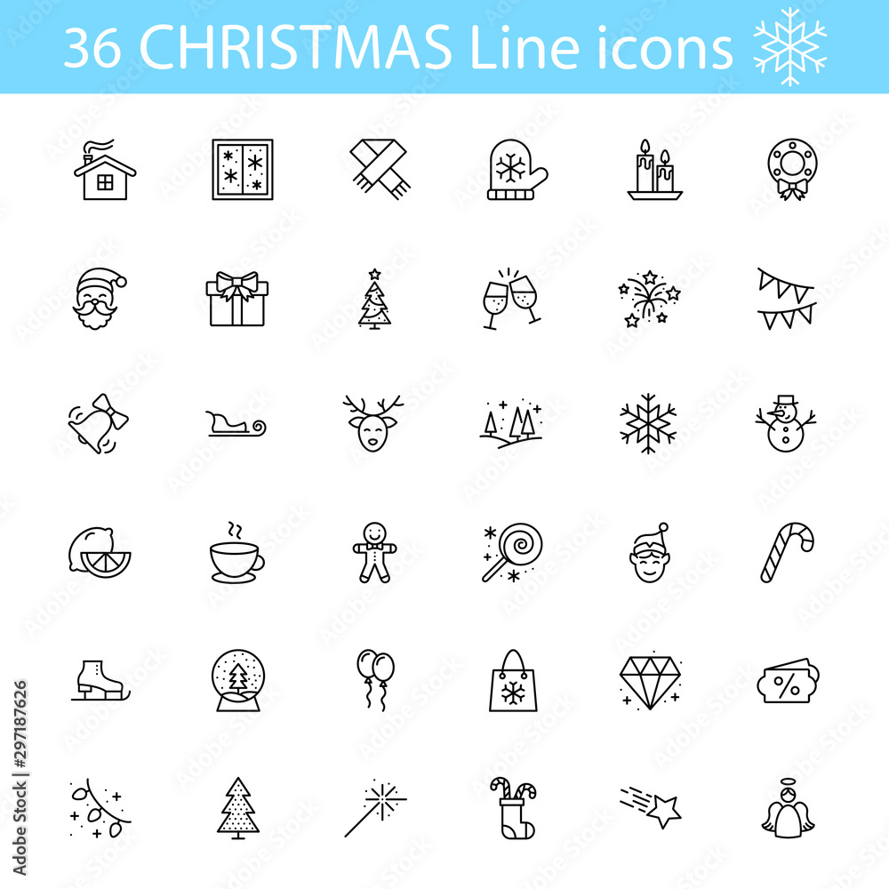 New Year Christmas thile line icons set. Vector illustrations collection eps10. New Year Christmas thile line icons set. Vector illustrations collection eps10.