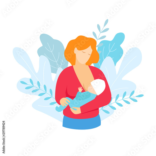 Mother is breastfeeding. Mom Feeding baby. vector illustration