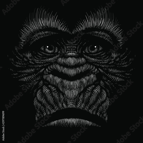 The Vector logo a monkey or gorilla named King Kong for tattoo or T-shirt design or outwear. Cute print style a monkey or gorilla named King Kong background. This drawing would be nice to make.