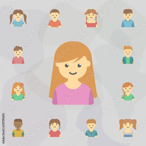 avatar of girl colored icon. Universal set of kids avatars for website design and development  app development
