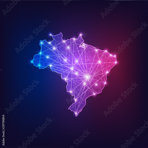Brazil connectivity map outline with stars and lines abstract framework.