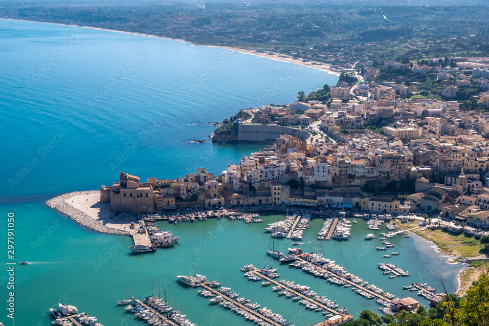 Aerial view of port of Castellammare del Golfo, Sicily,Italy