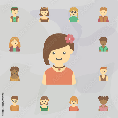 avatar of girl colored icon. Universal set of kids avatars for website design and development, app development