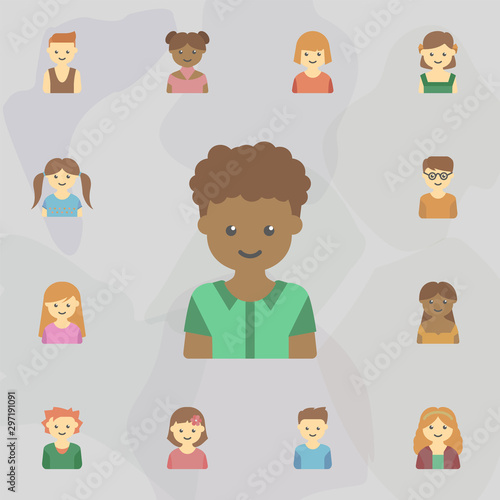 avatar of black guy colored icon. Universal set of kids avatars for website design and development, app development