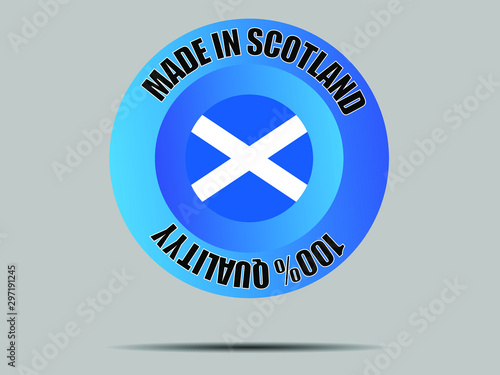 Round Button Made in National flag of Scotland know as Alba, part of United Kingdom of Great Britain. original colors and proportion. Vector illustration, from countries flag set.
