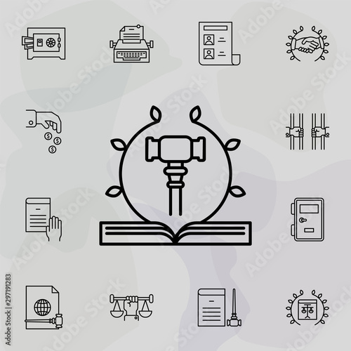 Gavel, book icon. Universal set of law and justice for website design and development, app development