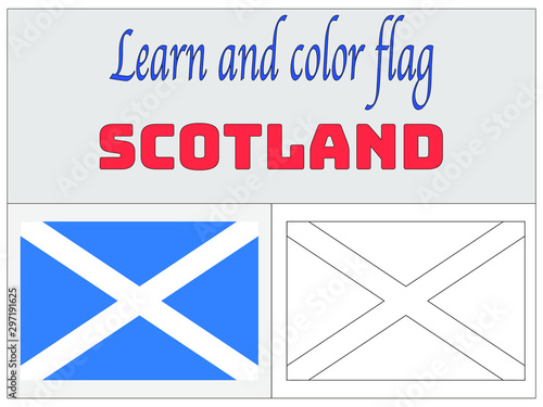 Scotland know as Alba, part of United Kingdom of Great Britain Flag With Beautiful Coloring Book for Education and learning. original colors and proportion. Simply vector illustration , from set