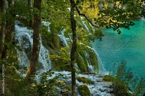 View of  waterfalls in Plitvice Lakes National Park    roatia.