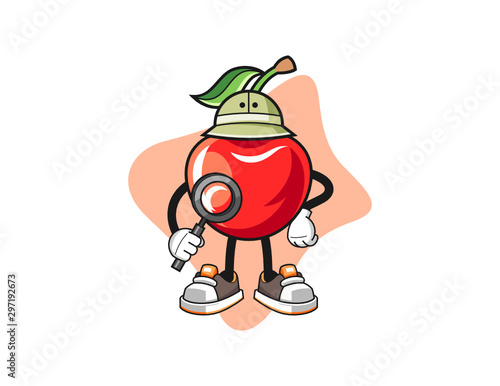 Cherry archaeologist cartoon. Mascot Character vector.