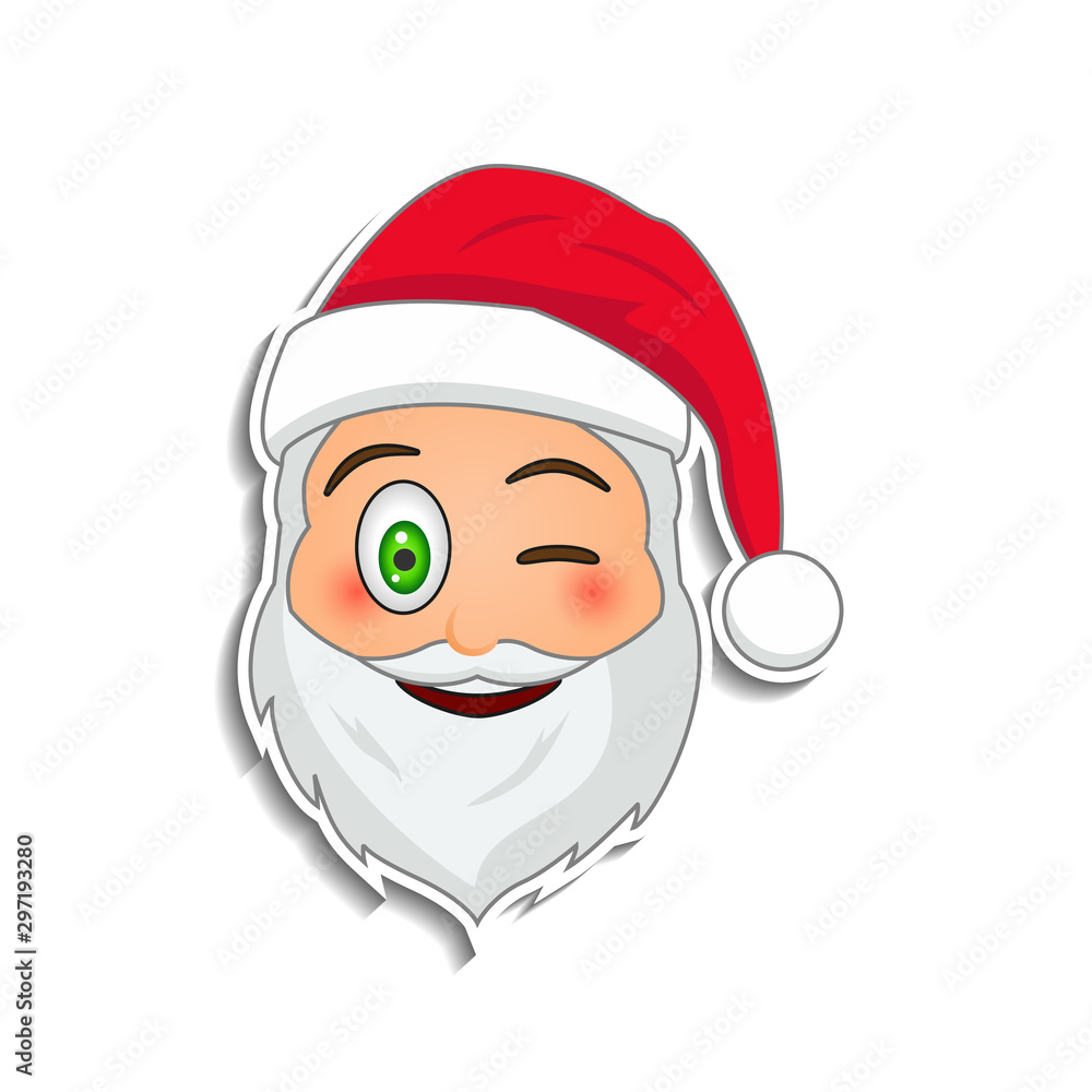 Emoji santa claus in sticker style. Winter holidays emotion. Santa clause in wink emoji icon Emoji santa claus in sticker style. Winter holidays emotion. Santa clause in wink emoji icon
