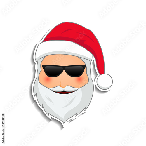 Emoji santa claus in sticker style. Winter holidays emotion. Santa clause in cool in sunglasses emoji icon