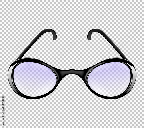 One fashionable elegant man or woman realistic glasses isolated on the transparent background. Frontal view. Vector illustration.