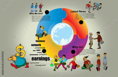 Vector illustration of corporate structure, cartoon character of business team