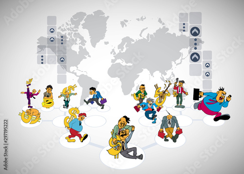 Vector illustration of corporate structure, cartoon character of business team