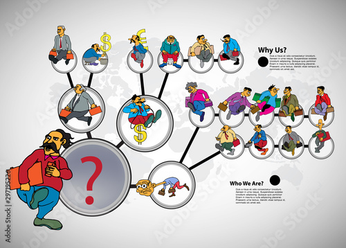 Vector illustration of corporate structure, cartoon character of business team