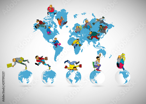 Vector illustration of corporate structure, cartoon character of business team
