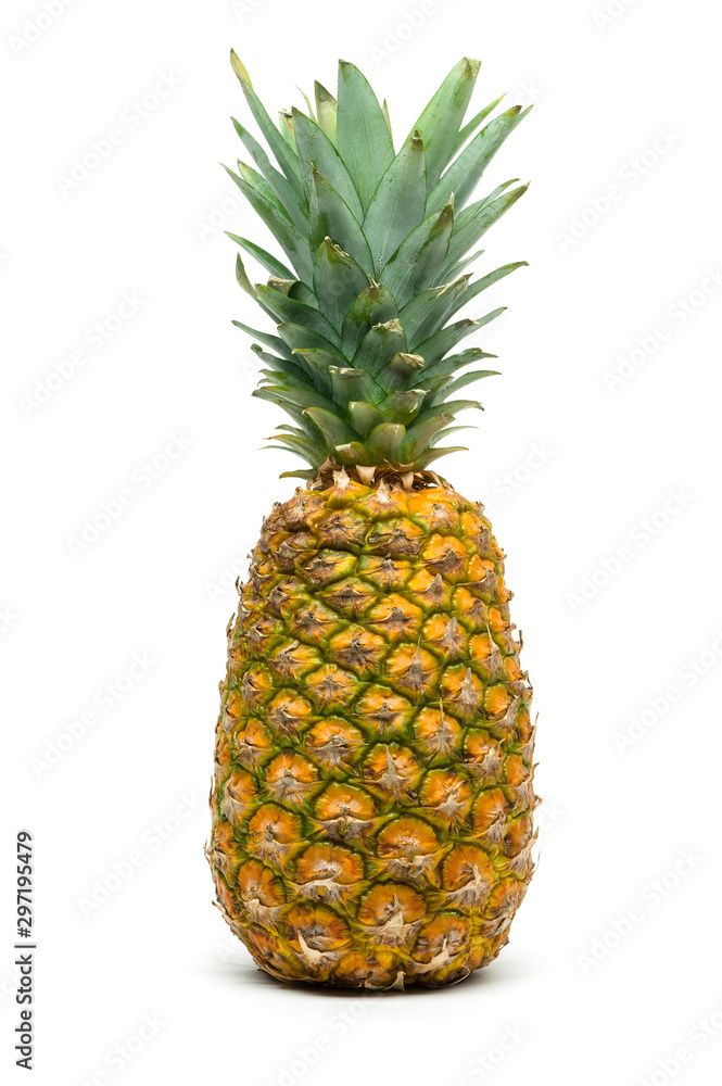 Pineapple, whole ripe exotic tropical fruit isolated on white background, healthy food, diet and vegetarian nutrition Pineapple, whole ripe exotic tropical fruit isolated on white background, healthy food, diet and vegetarian nutrition