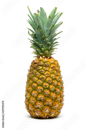Pineapple, whole ripe exotic tropical fruit isolated on white background, healthy food, diet and vegetarian nutrition