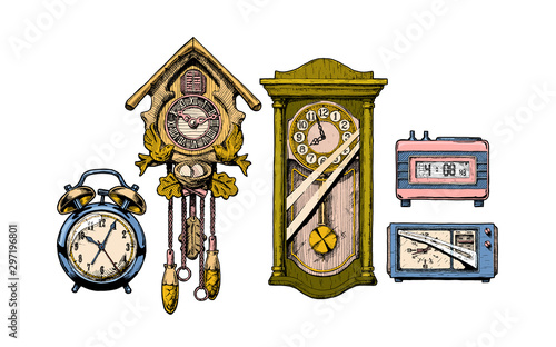 Illustration of old clocks