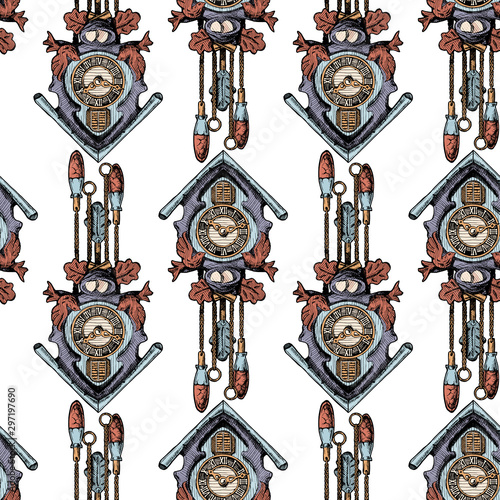 Pattern with old Cuckoo clock photo