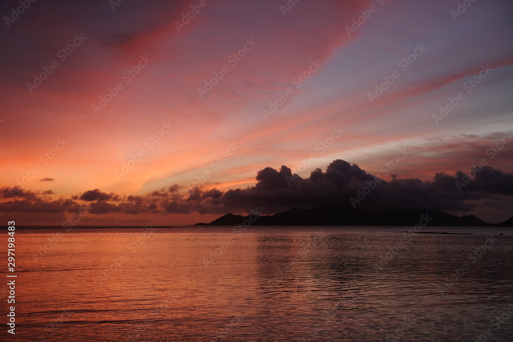 Romantic sunset on the Seychelles