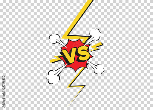 Versus fight backgrounds in flat comics style. Vs battle challenge isolated on transparent background. Vector cartoon comics background. Comic fighting duel with lightning ray border.