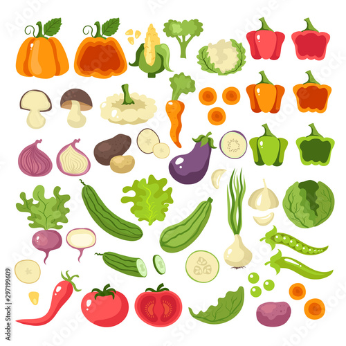 Vegetables food slice icon set collection concept. Vector flat cartoon graphic design illustration