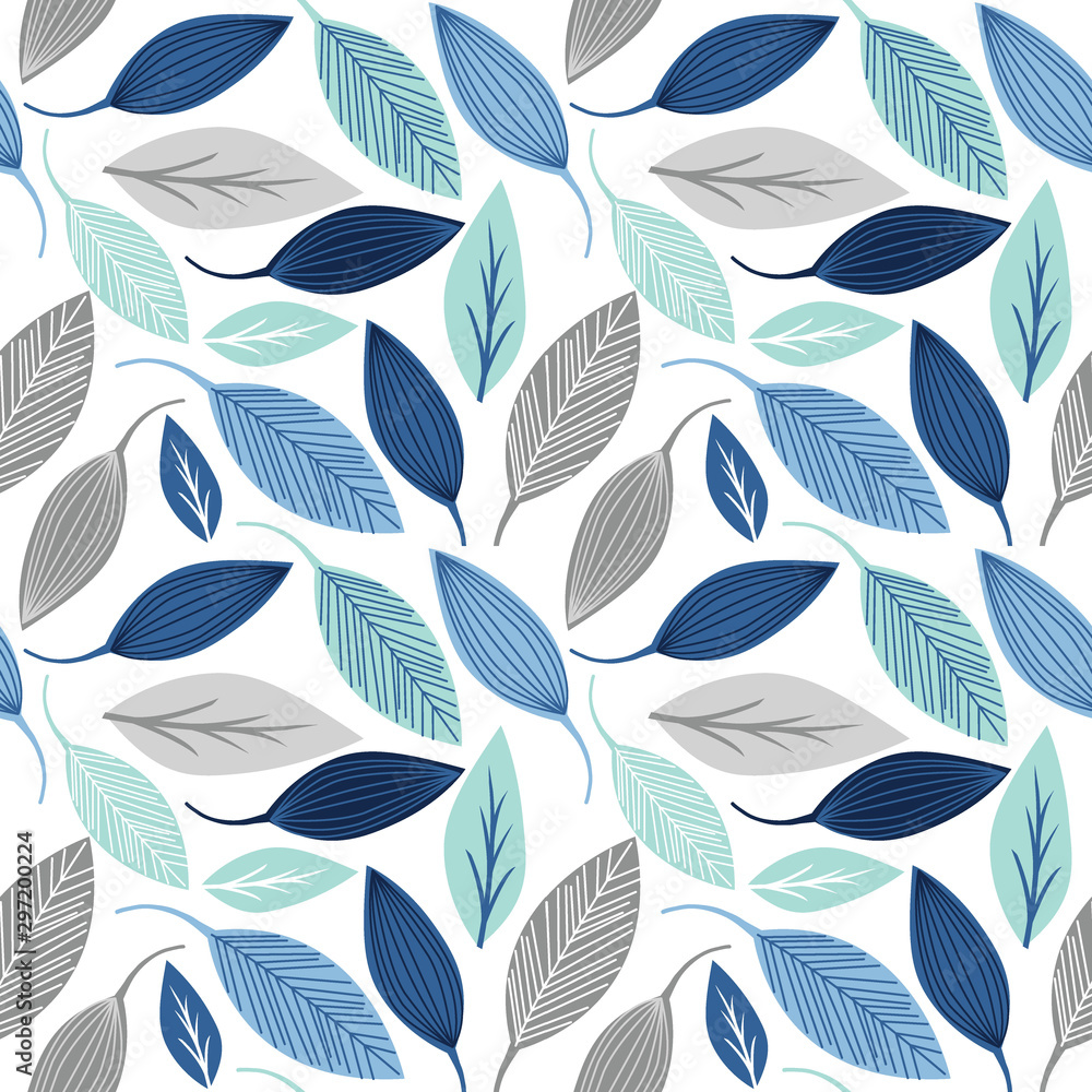 Seamless pattern with leaf blue and silver color, winter color great for background, wallpaper, wrap and textile design Seamless pattern with leaf blue and silver color, winter color great for background, wallpaper, wrap and textile design