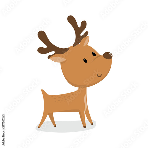 Cute cartoon reindeer on white background, cute christmas character