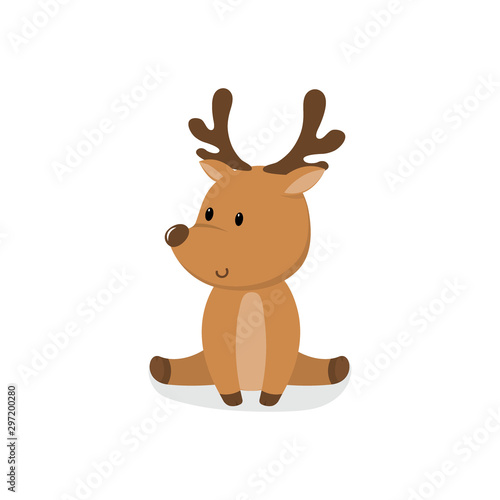 cute cartoon deer sitting on a white background  cute christmas character