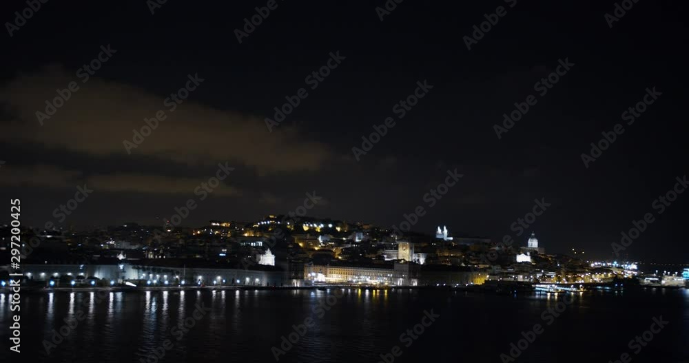 Aerial view. Lisbon, Portugal at night. City centre, night lights, Lisboa night, Commercial square, Lisbon Portugal at night. Timelapse. Aerial view. Lisbon, Portugal at night. City centre, night lights, Lisboa night, Commercial square, Lisbon Portugal at night. Timelapse.