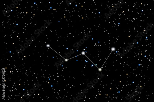 Vector illustration of the constellation Cassiopeia on a background of the starry sky. Mythical character in Greek mythology. Astronomical cluster of stars in space photo