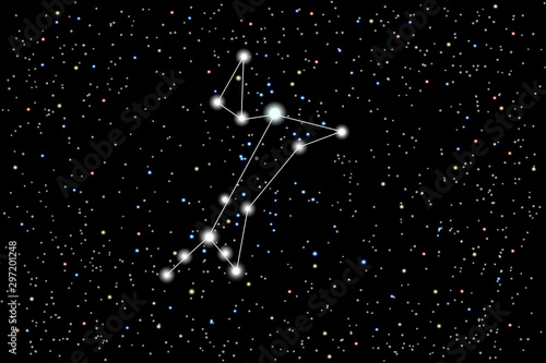 Vector illustration of the constellation Great Dog on a starry black sky background. Bright star Sirius in the constellation Canis Major. The astronomical cluster of stars in the southern hemisphere photo
