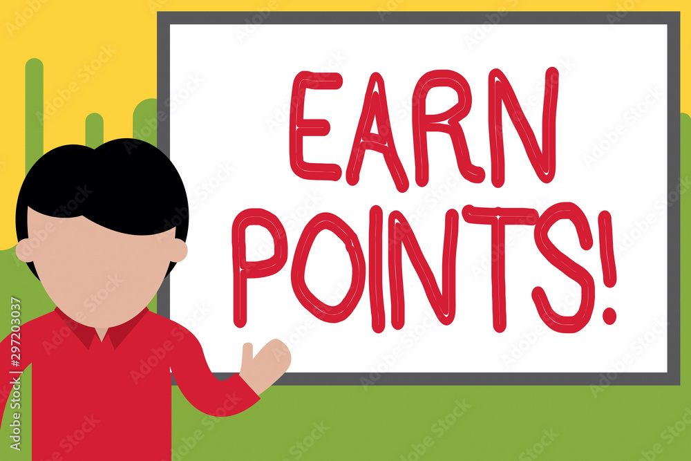 Word writing text Earn Points. Business photo showcasing collecting scores in order qualify to win big prize Young man standing in front whiteboard pointing to project. photo Art Word writing text Earn Points. Business photo showcasing collecting scores in order qualify to win big prize Young man standing in front whiteboard pointing to project. photo Art