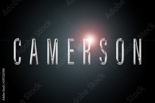 first name Camerson in chrome on dark background with flashes photo