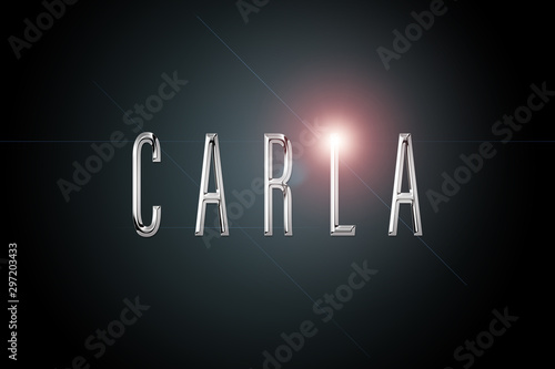 first name Carla in chrome on dark background with flashes